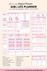 📁 📊 Pink Digital Planner Aesthetic for Google Sheets | secret to staying productive