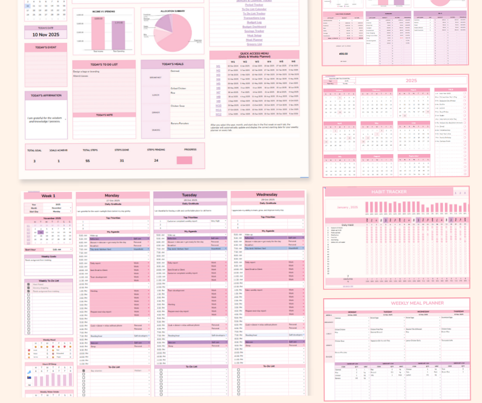 📁 📊 Pink Digital Planner Aesthetic for Google Sheets | secret to staying productive