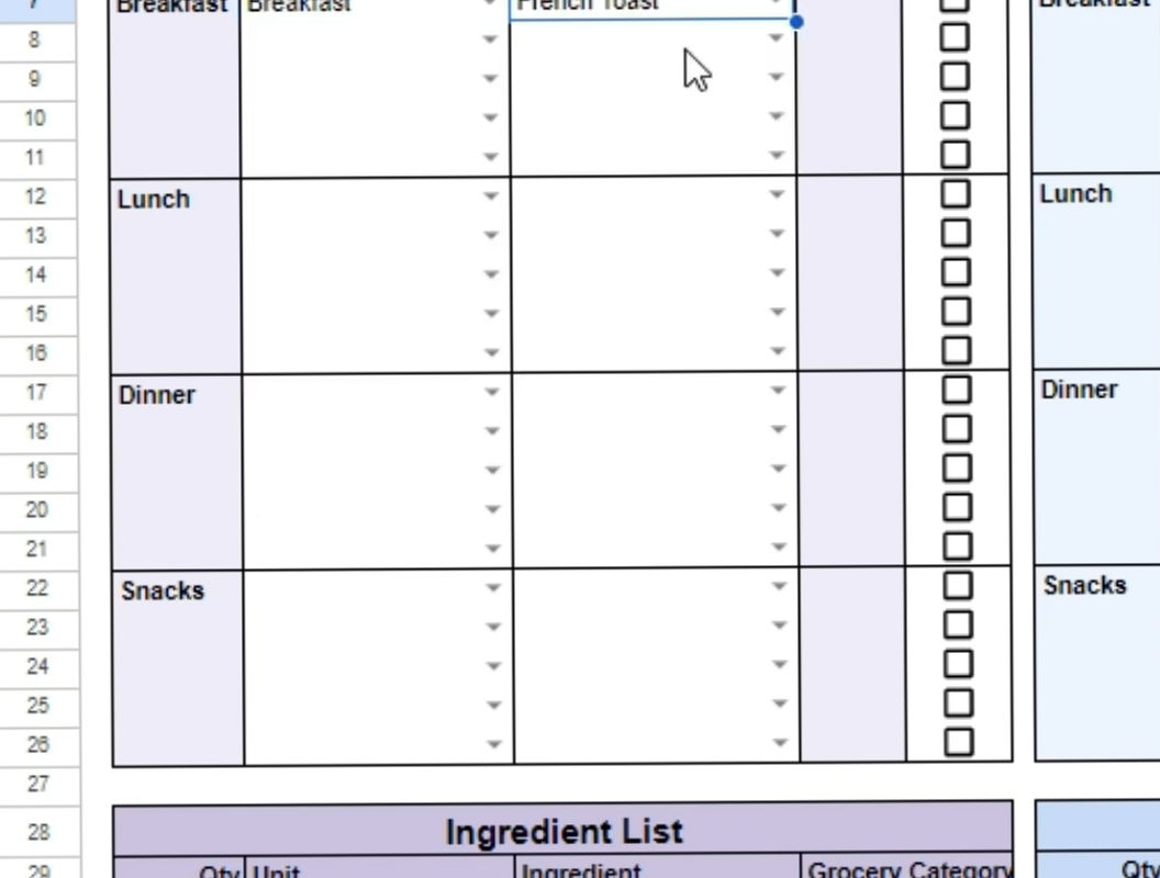 💍 🌸 Plan Your Week with Excel or Google Sheets Meal Planner | pro digital dashboard