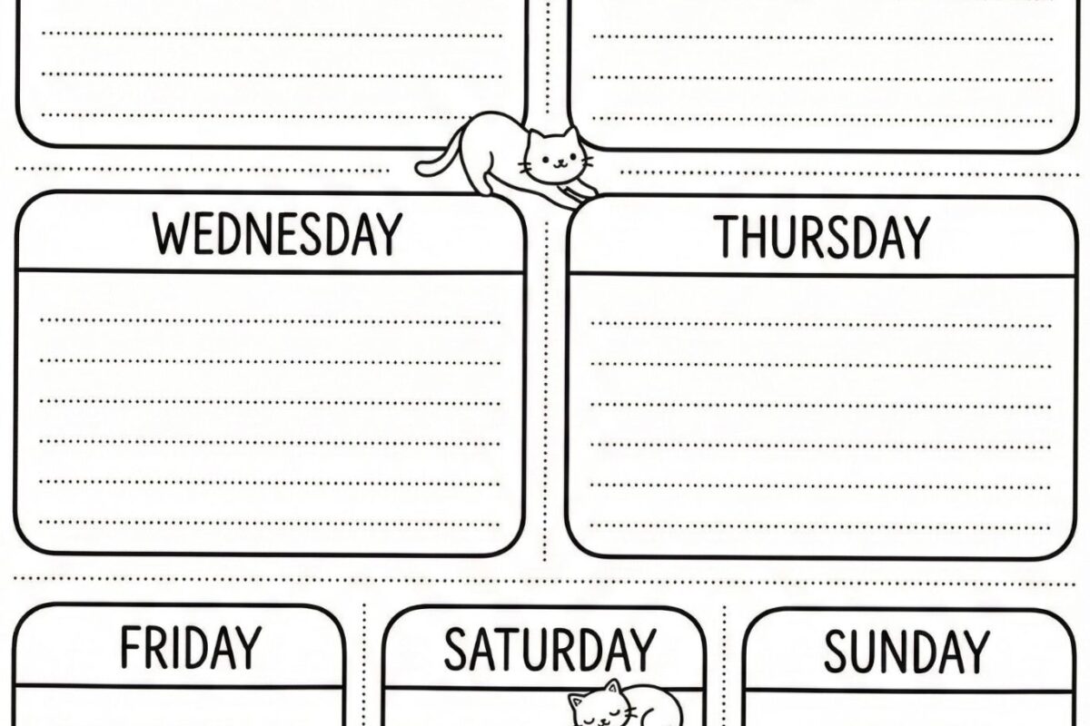🖌️ 🎨 Premium Kawaii Cat Weekly Planner Page | dream life manifestation