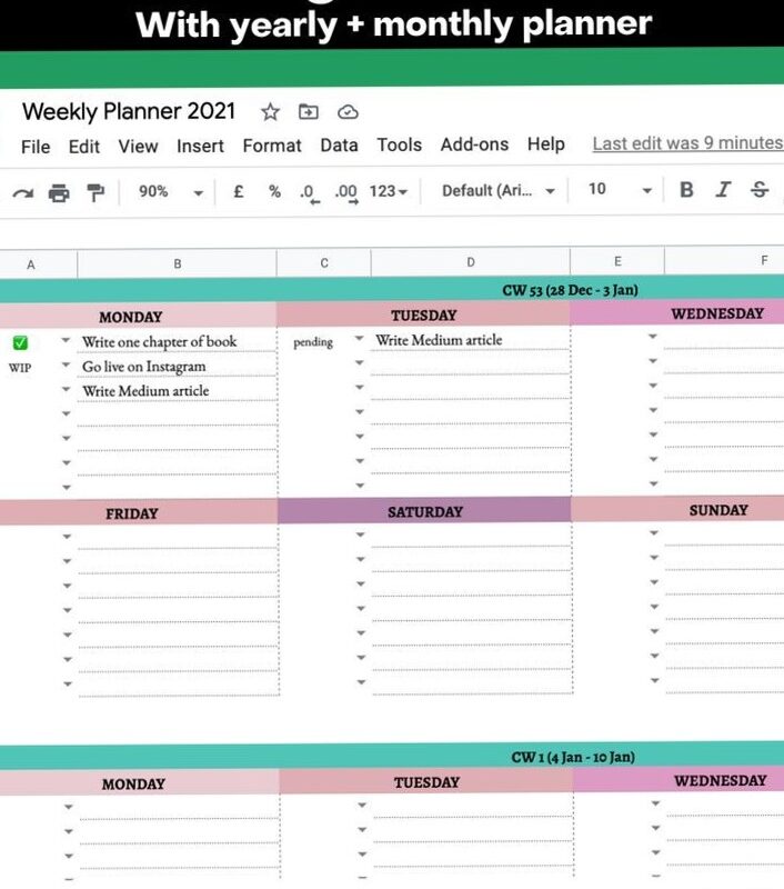 📊 📁 pro digital dashboard: Google Sheets Weekly Planner 2021 with Notion Templates