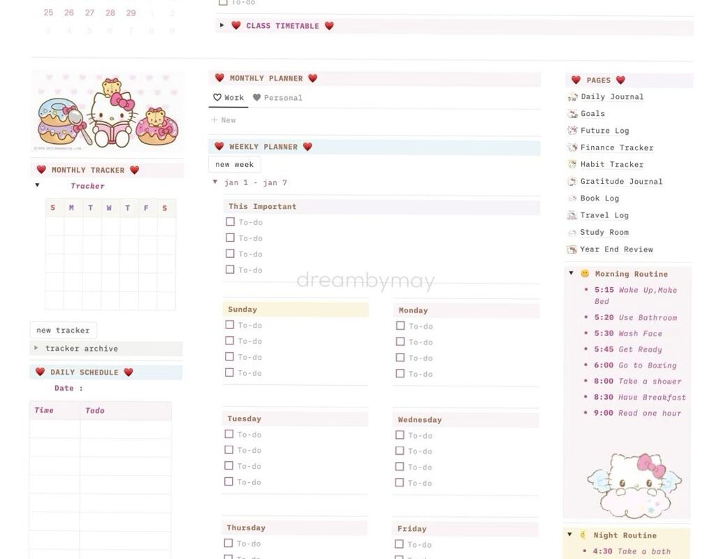 📌 📁 pro digital dashboard: Hello Kitty Notion Planner Design