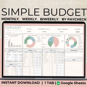 🤍 🎀 pro digital dashboard: Monatlicher Budgetplaner – Google Sheets Budgettabellen nach Zeitraum