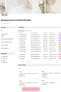 🖌️ 📍 pro digital dashboard: Seating Chart Wedding Guest List | Aesthetic Notion Template