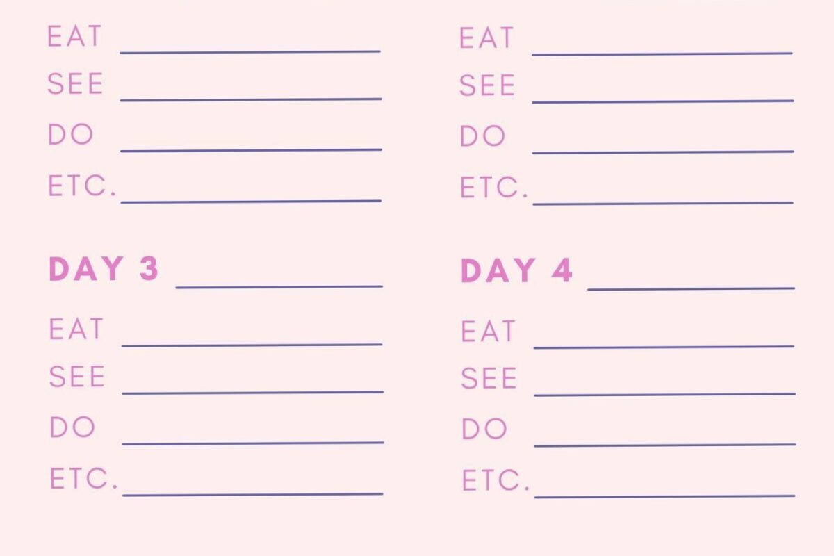 🌸 💌 Purple & Pink 5-Day Travel Planner & Journal for Effortless Vacations | romanticize your routine