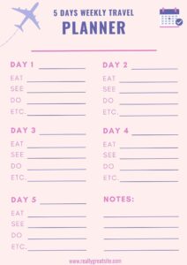 🌸 💌 Purple & Pink 5-Day Travel Planner & Journal for Effortless Vacations | romanticize your routine