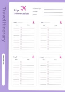 Road Trip Planner — Digital Itinerary Template for Effortless Travel — 🎀 ☁️ no-stress tracker