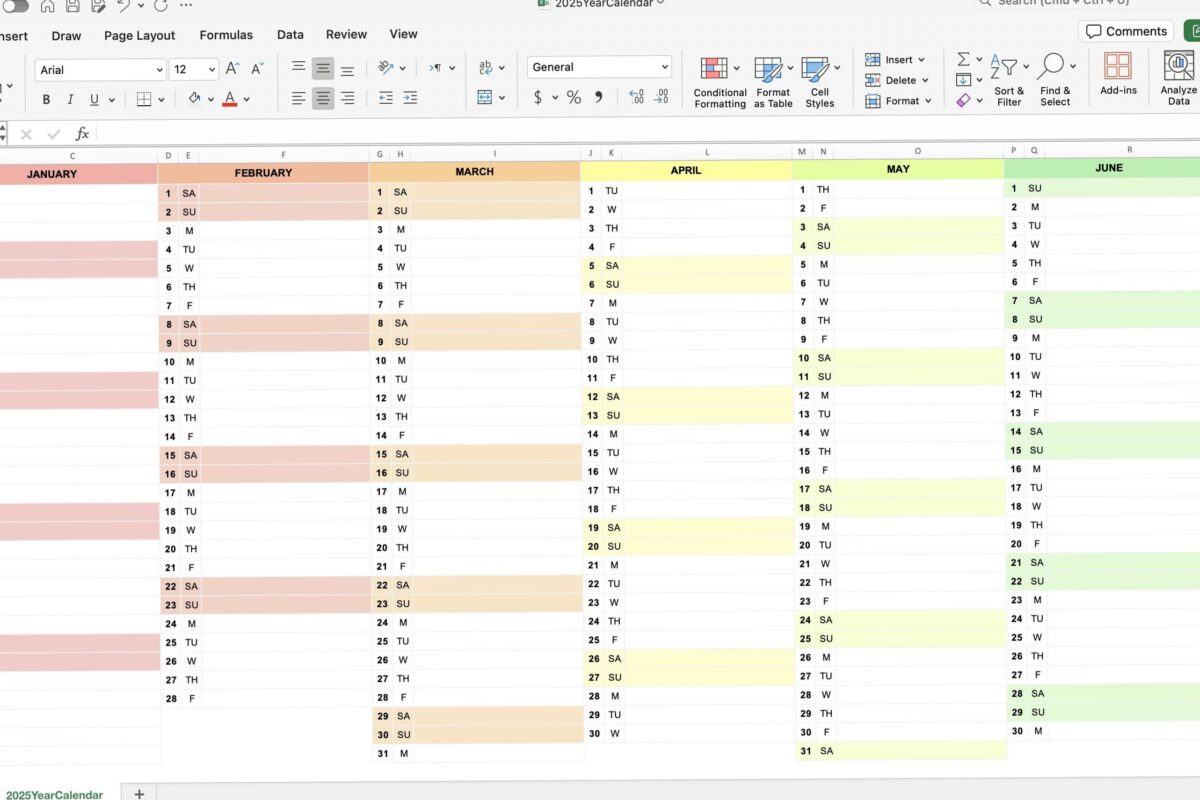 💍 👰 romanticize your routine: 2025 Calendar Template: Excel & Google Sheets Planner