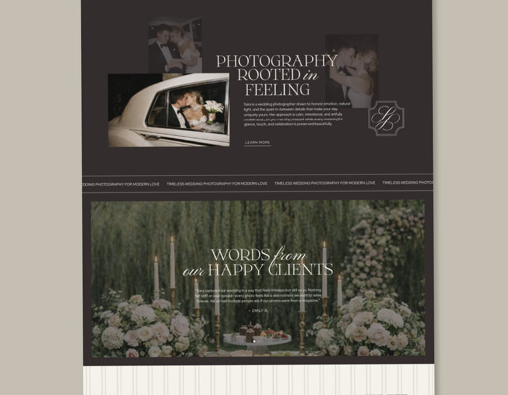 📝 🖇️ romanticize your routine: Elegant Wedding Photographer Site | Squarespace 7.1 Design