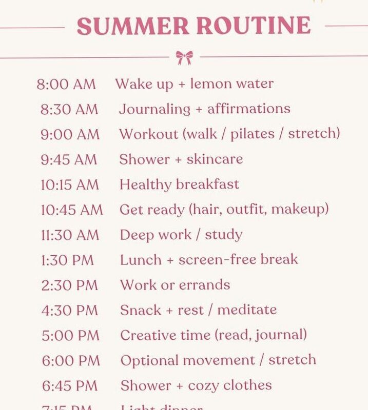 🌸 🌸 romanticize your routine: That Girl Summer Routine Daily Schedule for a Productive & Aesthetic Day