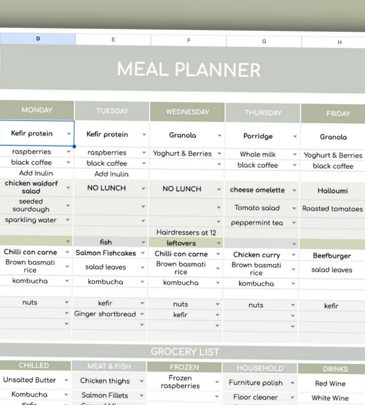 Sage Green Weekly Meal Planner | Google Sheets — 📊 🖇️ romanticize your routine