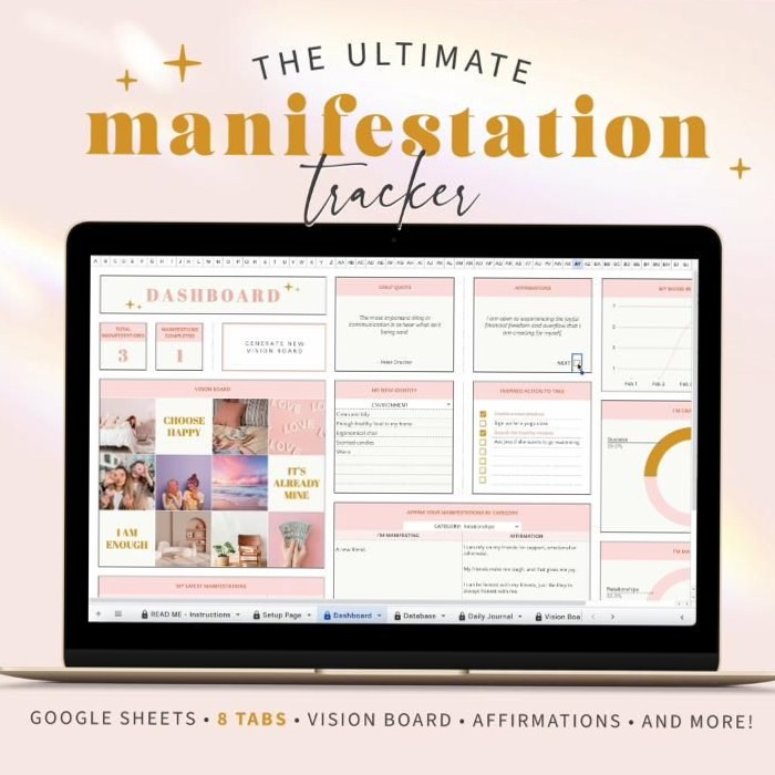 📅 📝 seamless organization hack: Manifestation Tracker with Vision Board & Affirmations for Google Sheets