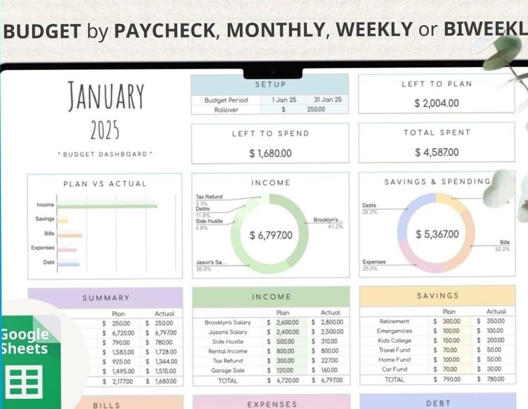 ☁️ 🌿 seamless organization hack: Simple Paycheck & Monthly Budget Tracker for Google Sheets