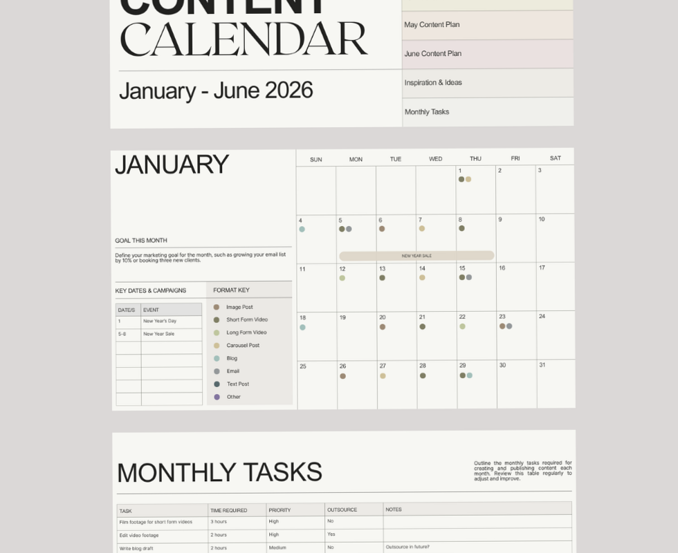 🕯️ ☁️ secret to staying productive: Free 2026 Content Planner Template — Kinley Creative