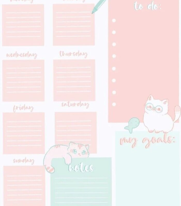 📝 📅 secret to staying productive: Cat-Themed Digital Weekly Planner Design