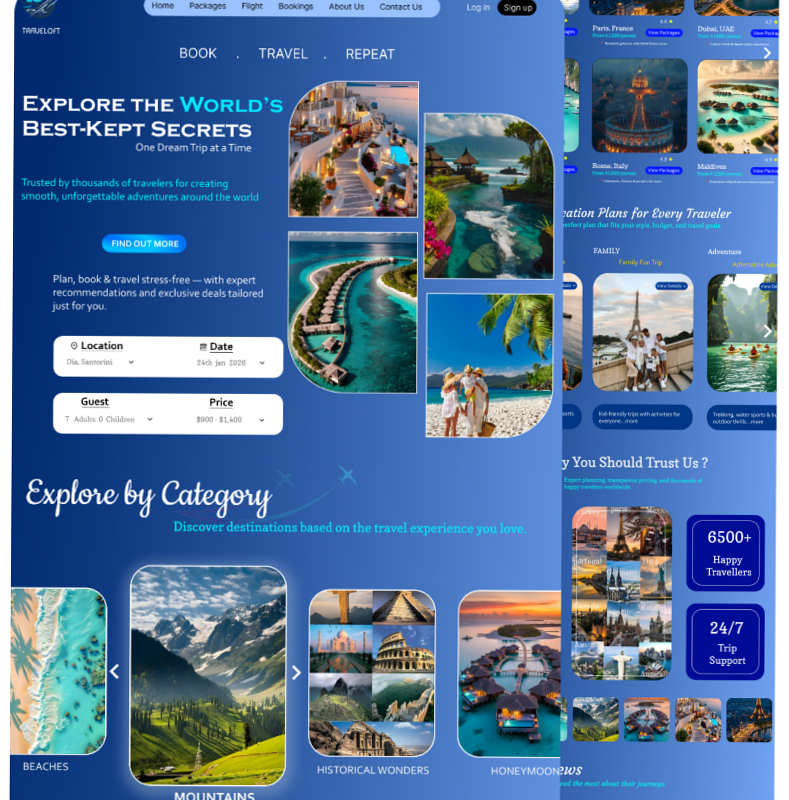 ✨ 🤍 secret to staying productive: Travel Landing Page Design for Flights & Hotels | Creative UI