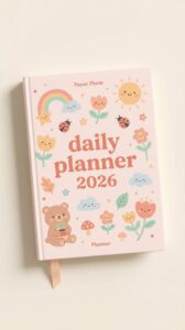 🖌️ 🎨 secret to staying productive: Cute Daily Planner 2026 | Printable Aesthetic Cover Design