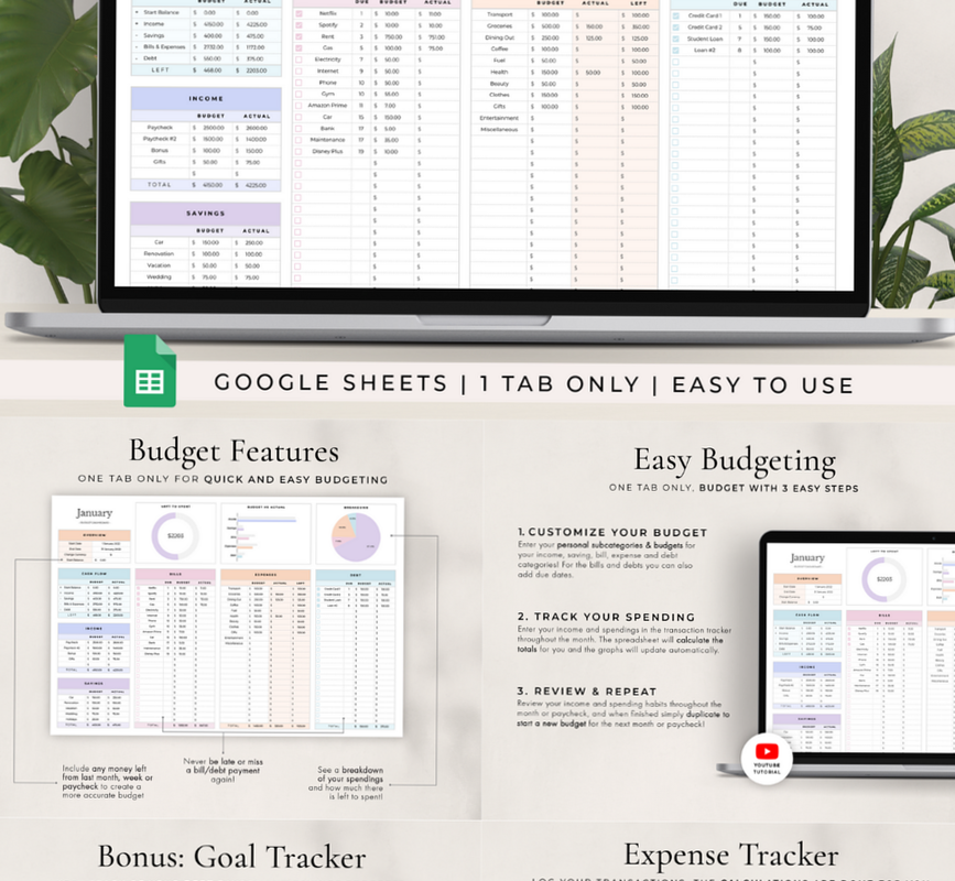Simple Budget Planner Spreadsheet for Google Sheets — 📊 📅 pro digital dashboard