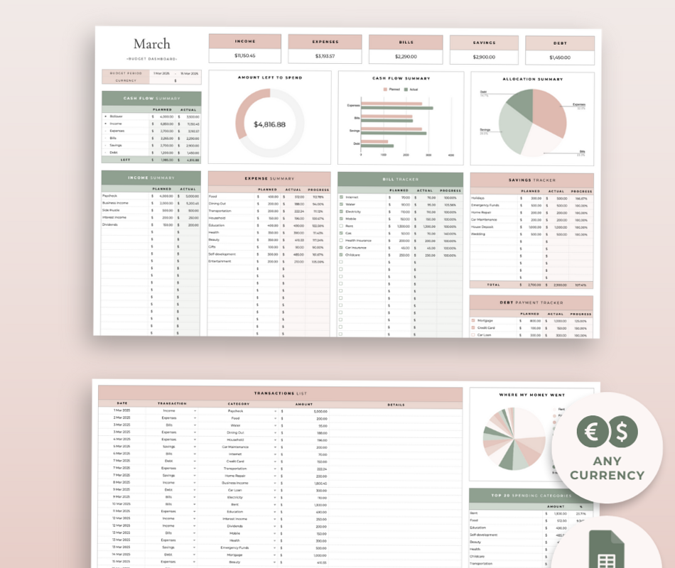 💍 💍 Simple Budget Spreadsheet – Easy Google Sheets Template | only tool for life admin
