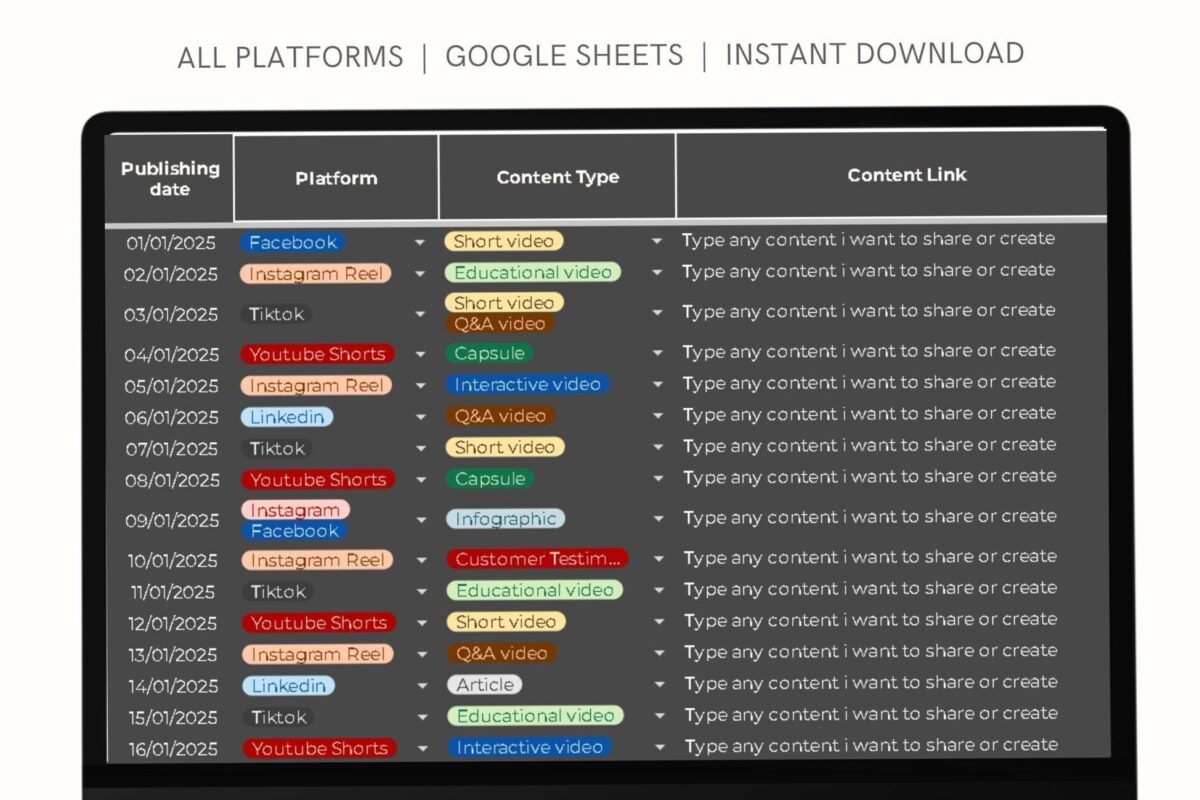 🎀 ✨ Social Media Content Calendar Template Google Sheets Monthly & Yearly Marketing Planner for Instagram — Digital Design, Planners, Creative Assets | romanticize your routine