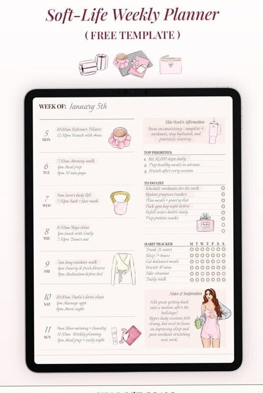 Soft-Life Weekly Planner Free Digital Template — 🌈 📍 dream life manifestation