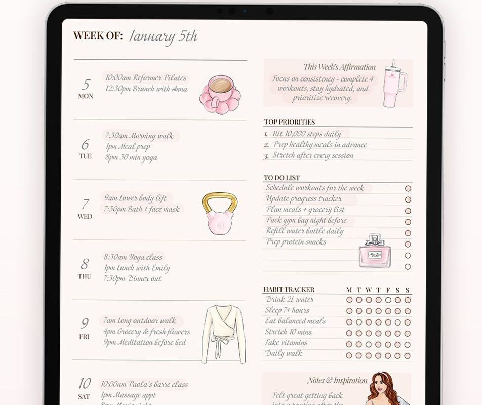 👰 🌸 Soft-Life Weekly Planner — Free Digital Template | dream life manifestation
