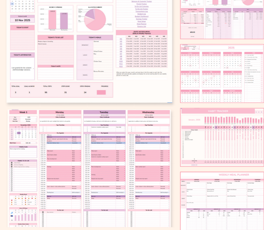 📍 🪄 stay inspired all year long: Pink Digital Planner Aesthetic for Google Sheets | Dream Life Manifestation