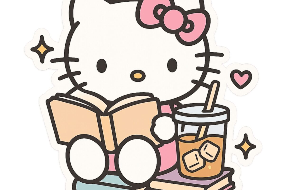 💌 💍 stay inspired all year long: Hello Kitty Reading with Iced Coffee – Kawaii Sticker Design