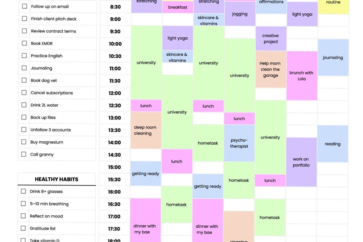 🌿 🤍 stay inspired all year long: Block Schedule Template | Google Sheets & Excel Free