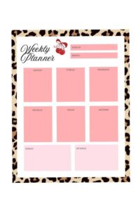 💍 💌 Stylish Weekly Planner PDF | Leopard & Pink Cherry Design | Instant Download | dream life manifestation