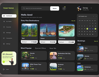 Travel Dashboard UI Design by Sanjay Das — 🌸 🥂 only tool for life admin
