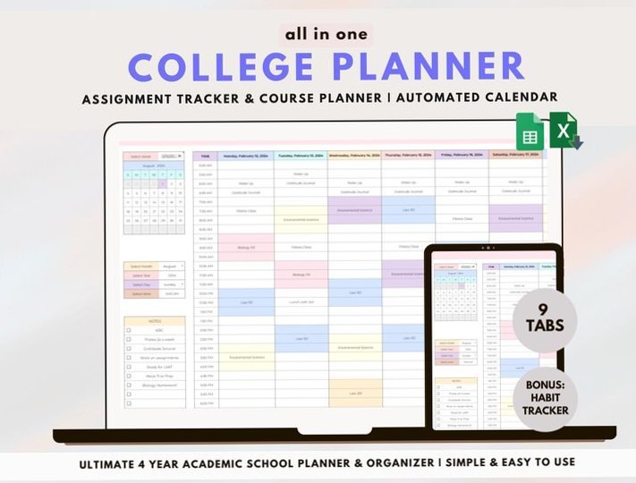 🌸 🍰 ultimate printable checklist: Weekly Academic Planner with Assignment Tracker | Google Excel Spreadsheet