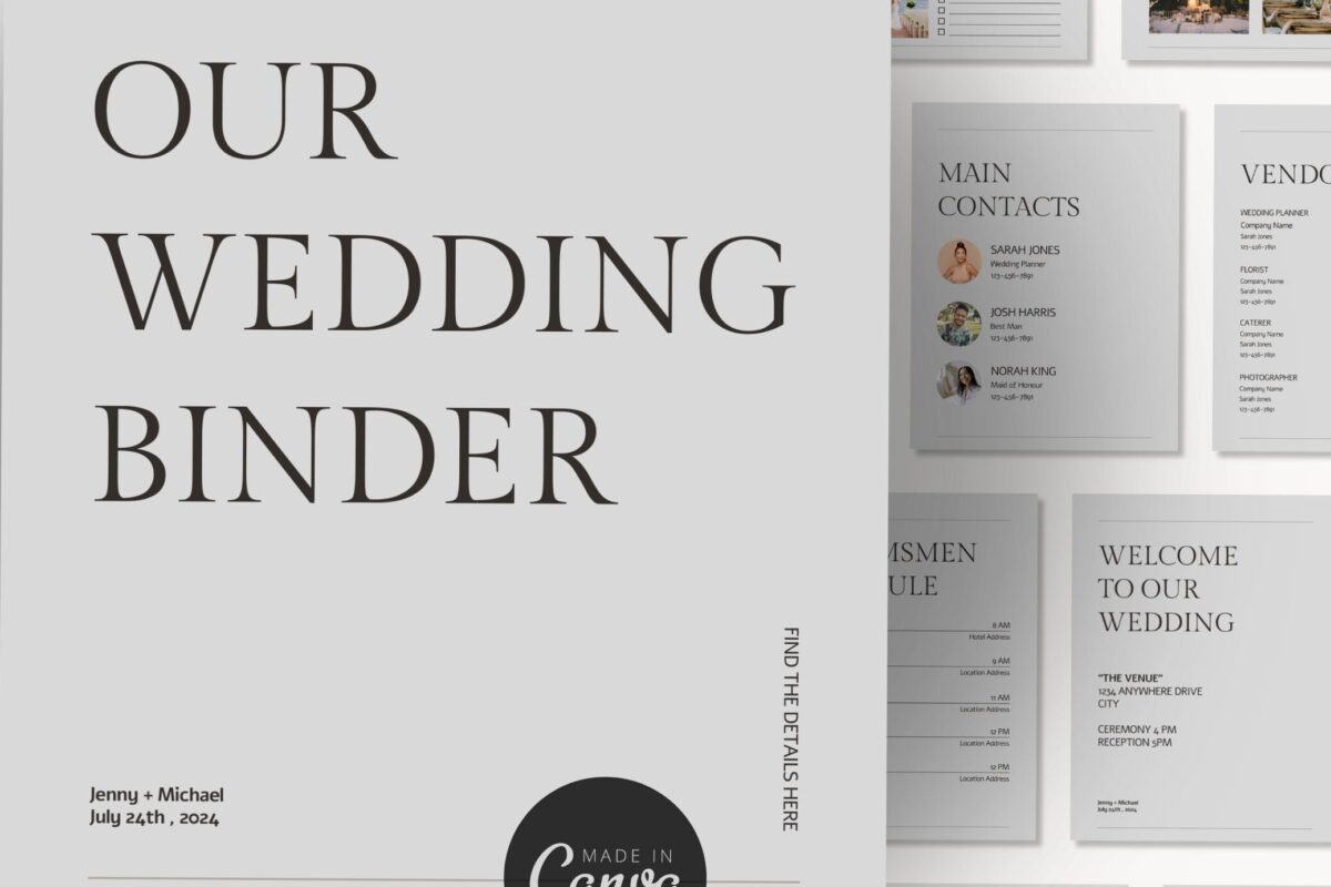 💍 🥂 Wedding Binder Planner with Editable Checklists & Budget Sheets in Canva | no-stress tracker