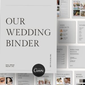 💍 🥂 Wedding Binder Planner with Editable Checklists & Budget Sheets in Canva | no-stress tracker