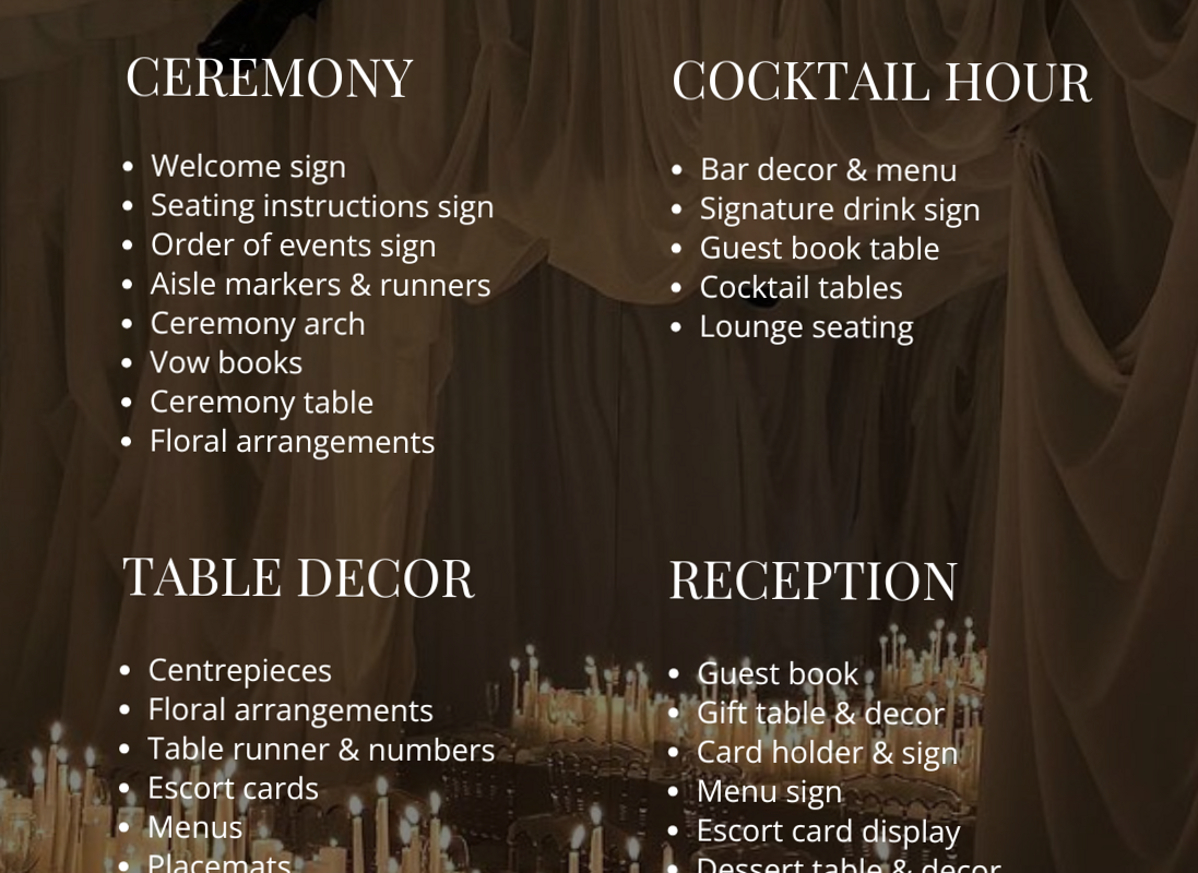 🖇️ 🖇️ Wedding Decor Checklist for Engaged Couples | no-stress tracker