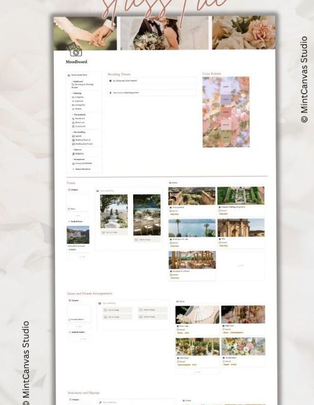 🌿 🌿 Wedding Planner Notion Template & Checklist Organizer | no-stress tracker