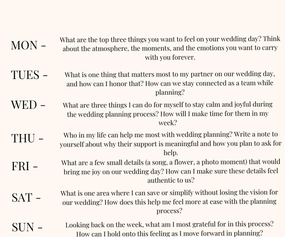 Wedding Planning Journal Prompts for Brides – A Week of Calm — 🍰 💍 dream life manifestation