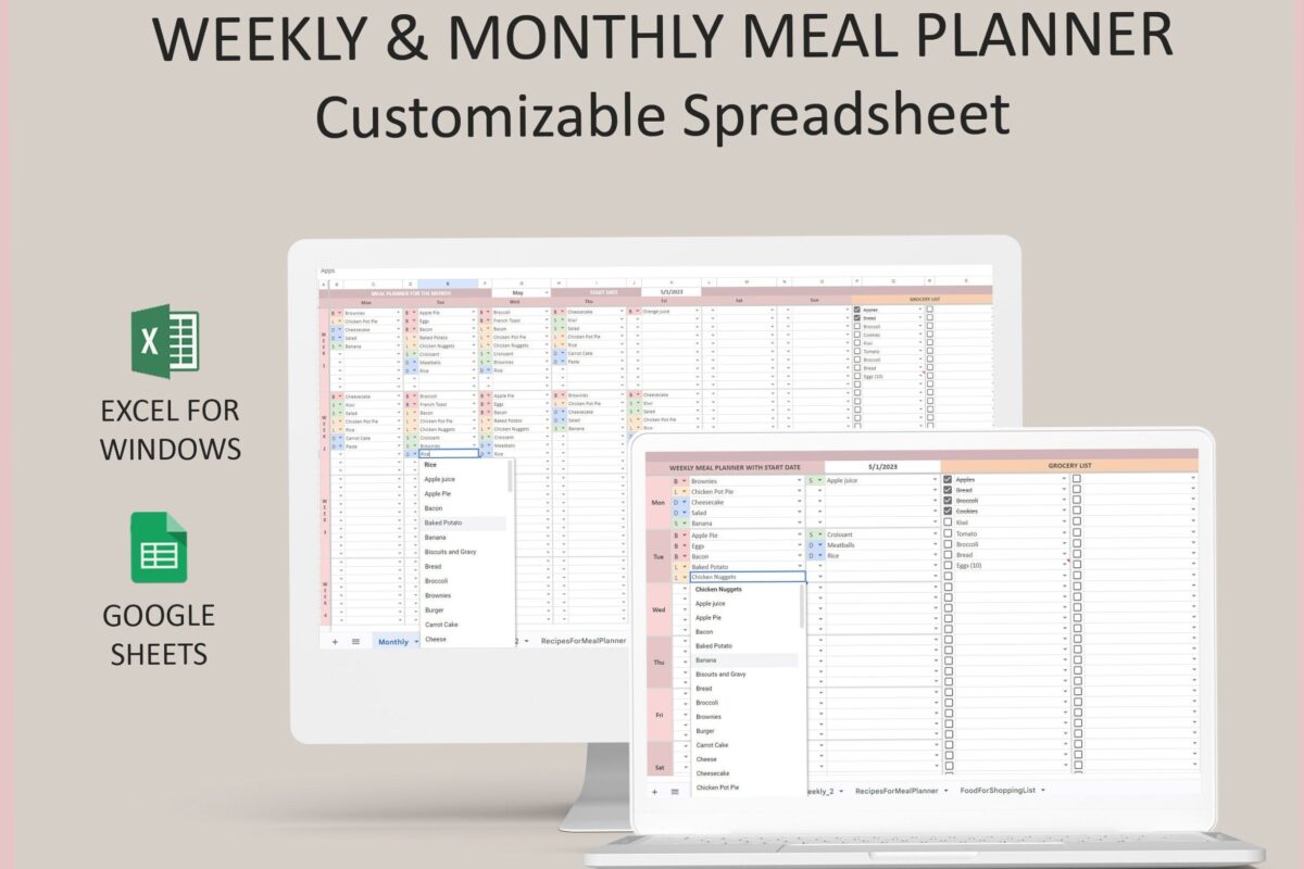 Weekly Meal & Grocery Planner — Google Sheet Template — 🎀 🤍 game-changing digital system