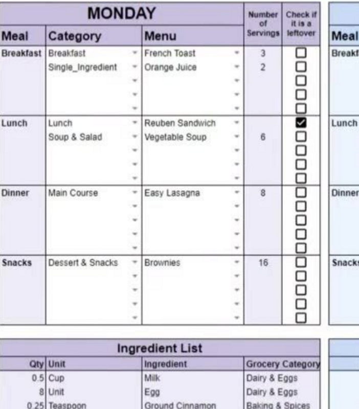 Weekly Meal Planner for Excel & Google Sheets — 📅 📝 romanticize your routine