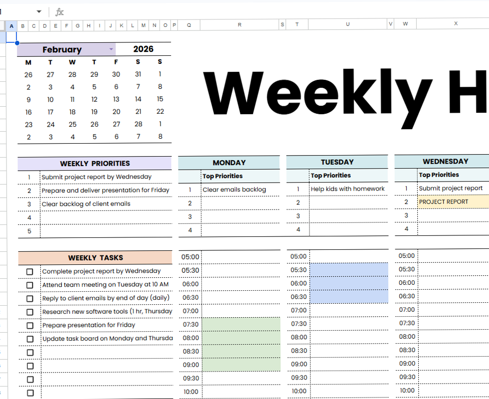 🍰 💍 Weekly & Monthly Schedule Planner 2026 | Google Sheets Time Blocking Planner | secret to staying productive